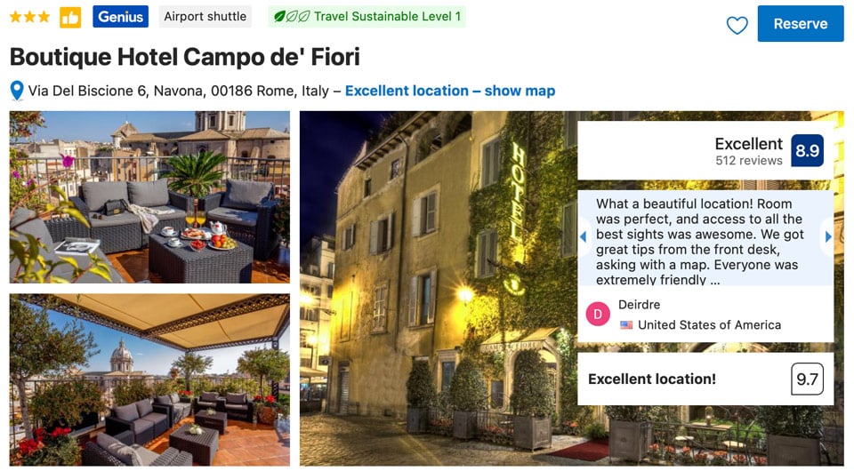 Dachterrasse des Boutique Hotel Campo de' Fiori