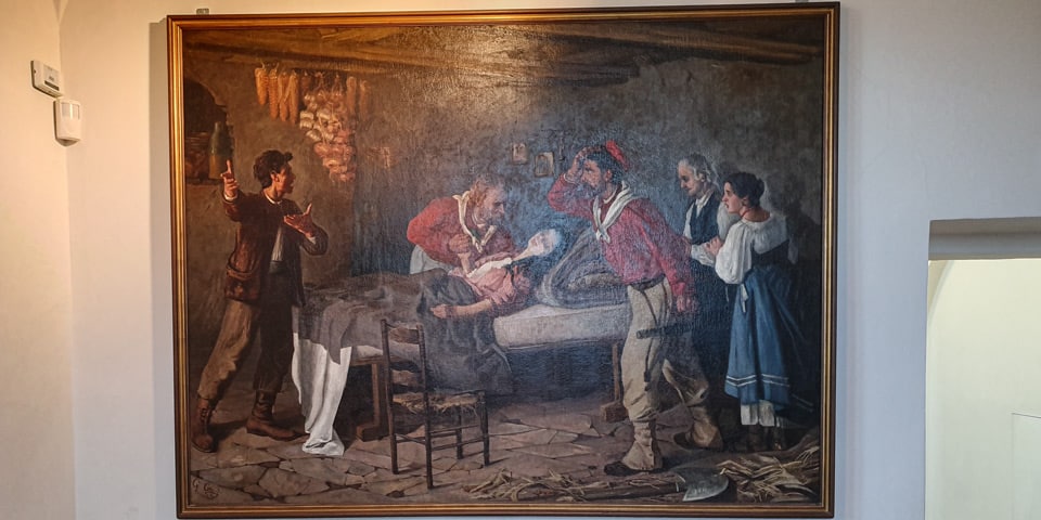 Gemälde von Giuseppe Garibaldi neben der sterbenden Anita im Museum der Römischen Republik