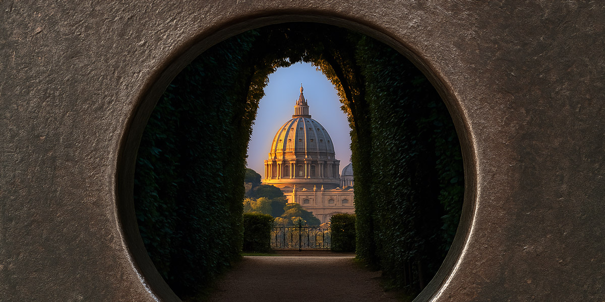Malteser-Schlüsselloch: Blick auf den Petersdom vom Aventin