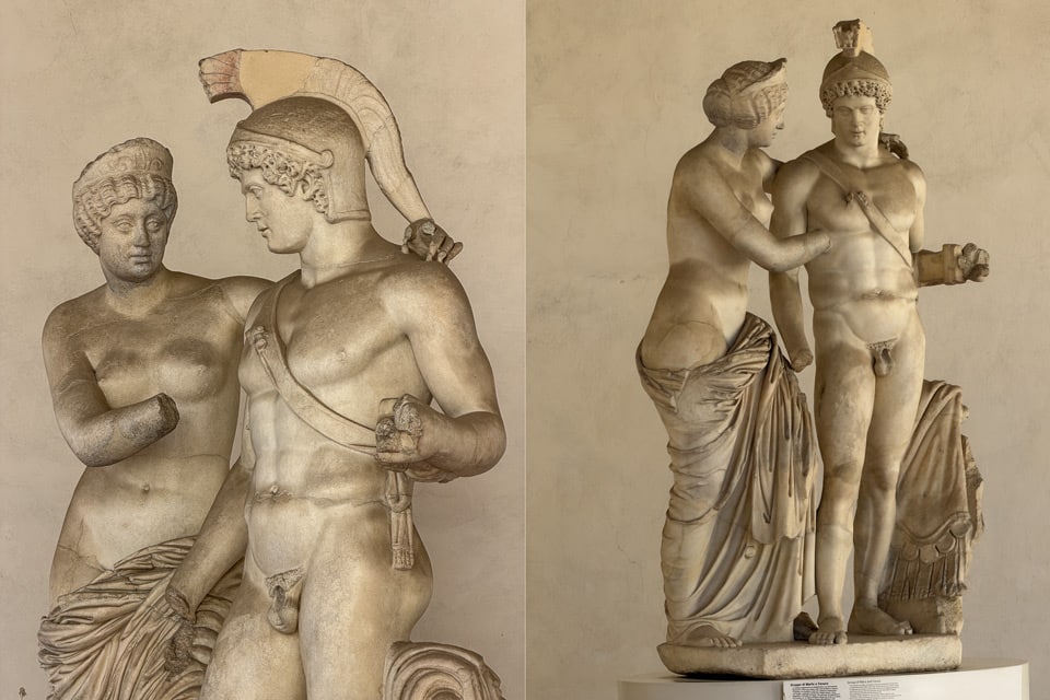Römische Marmorgruppe von Mars und Venus aus der Zeit um 170 n. Chr. aus Ostia im Museo Nazionale Romano in den Diokletiansthermen in Rom