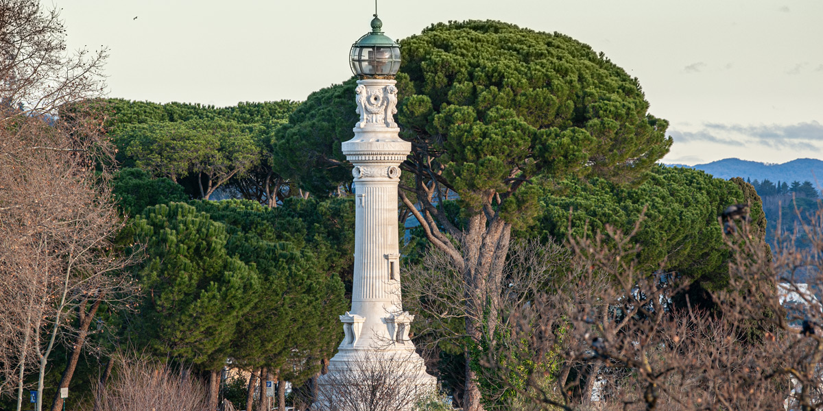 Faro del Gianicolo rising above the pine trees on Janiculum Hill in Rome