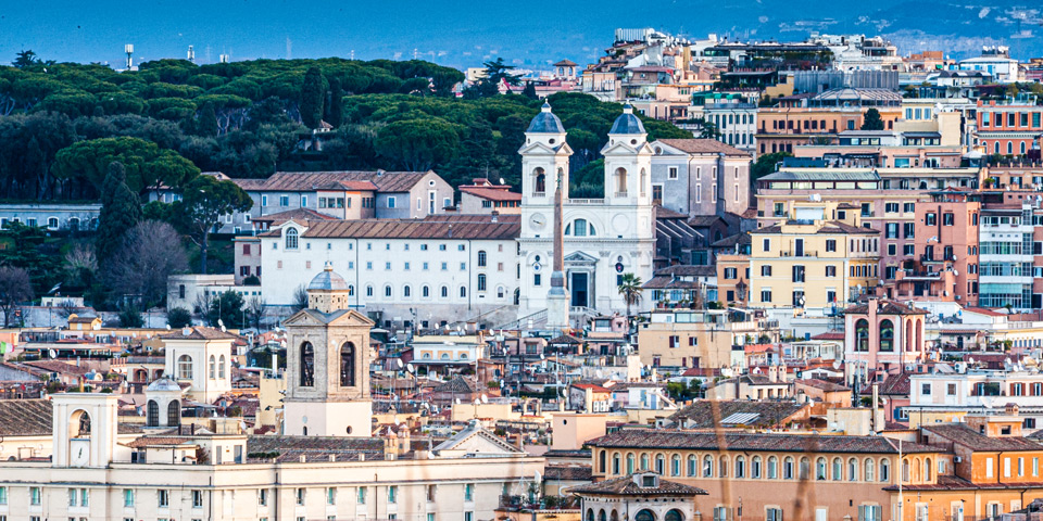Trinità dei Monti mit dem Obelisken, vom Piazzale Garibaldi aus gesehen